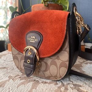 Coach Kleo compact crossbody suede and leather shoulder bag